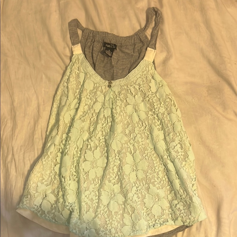 Rue21 Green Lace Relaxed Tank Top